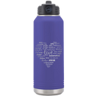Laser etched purple 32 oz vacuum insulated water bottle with 'Worldly Love' design