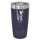 Personalized navy 20 oz vacuum insulated tumbler with 'Heart Love' design