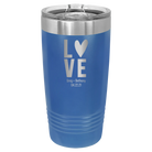 Personalized royal blue 20 oz vacuum insulated tumbler with 'Heart Love' design