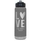 Personalized dark gray 20 oz vacuum insulated water bottle with 'Heart Love' design