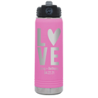 Personalized light purple 20 oz vacuum insulated water bottle with 'Heart Love' design