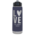Personalized navy 20 oz vacuum insulated water bottle with 'Heart Love' design