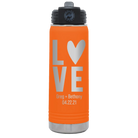 Personalized orange 20 oz vacuum insulated water bottle with 'Heart Love' design