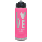 Personalized pink 20 oz vacuum insulated water bottle with 'Heart Love' design