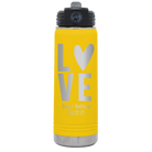 Personalized yellow 20 oz vacuum insulated water bottle with 'Heart Love' design