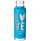 Personalized aqua 24 oz vacuum insulated water bottle with 'Heart Love' design