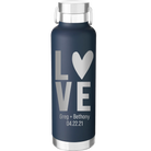 Personalized navy 24 oz vacuum insulated water bottle with 'Heart Love' design