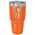 Personalized orange 30 oz vacuum insulated tumbler with 'Heart Love' design