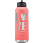 Personalized coral 32 oz vacuum insulated water bottle with 'Heart Love' design