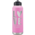 Personalized light purple 32 oz vacuum insulated water bottle with 'Heart Love' design