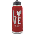 Personalized maroon 32 oz vacuum insulated water bottle with 'Heart Love' design