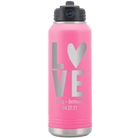 Personalized pink 32 oz vacuum insulated water bottle with 'Heart Love' design