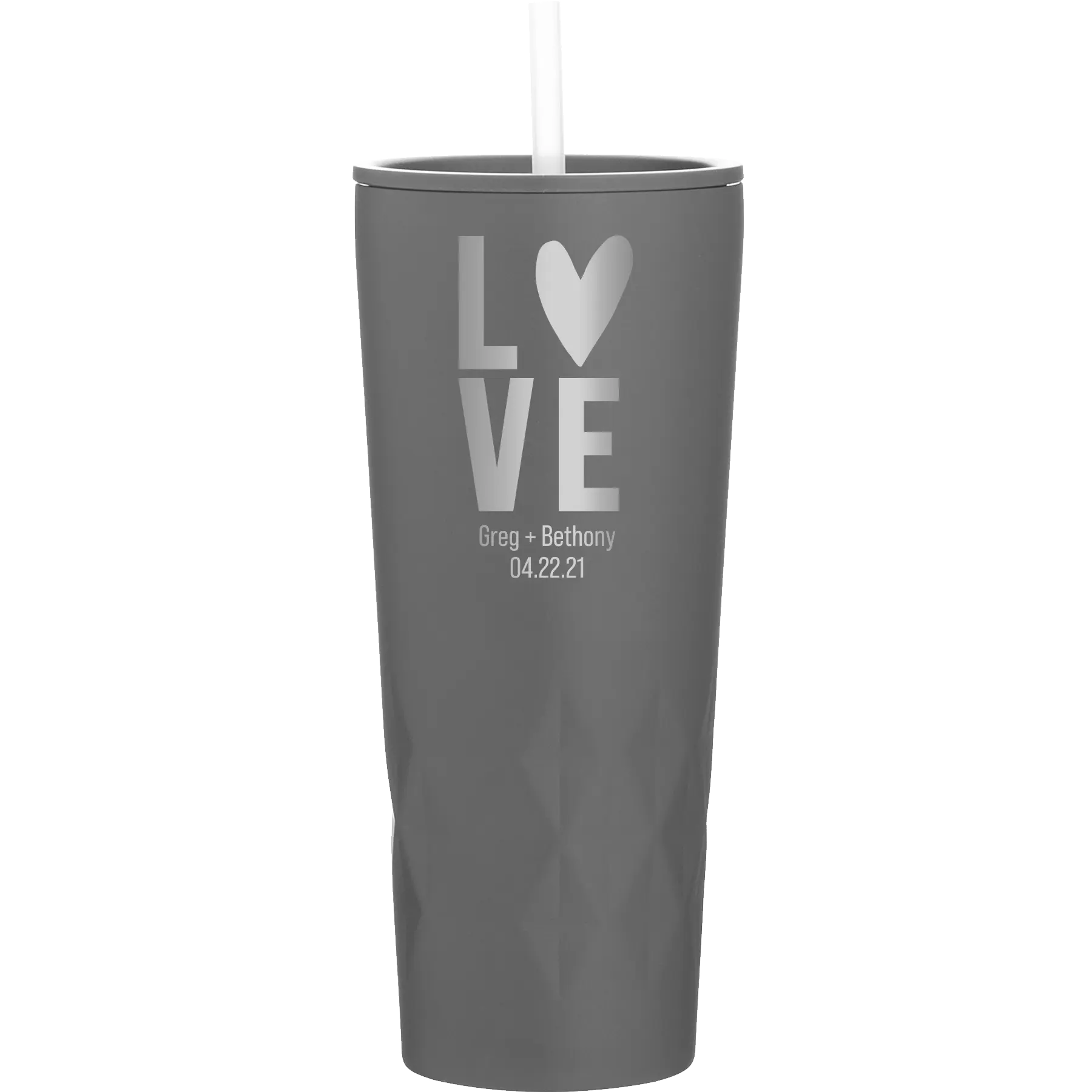 Personalized slate 20 oz vacuum insulated tumbler with 'Heart Love' design