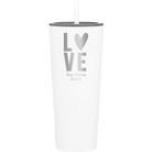Personalized white 20 oz vacuum insulated tumbler with 'Heart Love' design