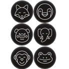 Black/Silver round leatherette coasters set of 6 laser etched with 'Animal Theme' designs