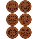 Rawhide round leatherette coasters set of 6 laser etched with 'Animal Theme' designs