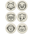 White round leatherette coasters set of 6 laser etched with 'Animal Theme' designs