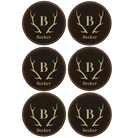 Black/Gold round leatherette coasters set of 6 with personalized 'Antler Family Name' designs