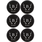 Black/Silver round leatherette coasters set of 6 with personalized 'Antler Family Name' designs