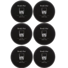 Black/Silver round leatherette coasters set of 6 with personalized 'Bar EST' designs