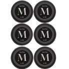 Black/Silver round leatherette coasters set of 6 with personalized 'Circle Design with Initial' designs