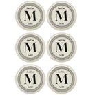 White round leatherette coasters set of 6 with personalized 'Circle Design with Initial' designs