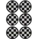 Black/Silver round leatherette coasters set and holder laser etched with 'Checkered' design