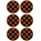 Rawhide round leatherette coasters set of 6 laser etched with 'Checkered' designs
