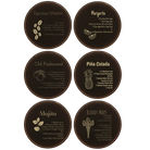 Black/Gold round leatherette coasters set of 6 laser etched with 'Cocktail Recipe' designs
