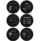 Black/Silver round leatherette coasters set of 6 laser etched with 'Cocktail Recipe' designs