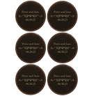 Black/Gold round leatherette coasters set of 6 with personalized 'Couple Wedding Date' designs