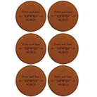 Rawhide round leatherette coasters set of 6 with personalized 'Couple Wedding Date' designs
