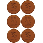 Rawhide round leatherette coasters set of 6 with personalized 'Double Heart' designs