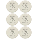 White round leatherette coasters set of 6 with personalized 'Double Heart' designs