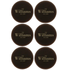 Black/Gold round leatherette coasters set of 6 with personalized 'Family EST' designs