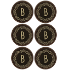 Black/Gold round leatherette coasters set of 6 with personalized 'Floral Circle' designs