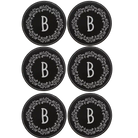 Black/Silver round leatherette coasters set of 6 with personalized 'Floral Circle' designs