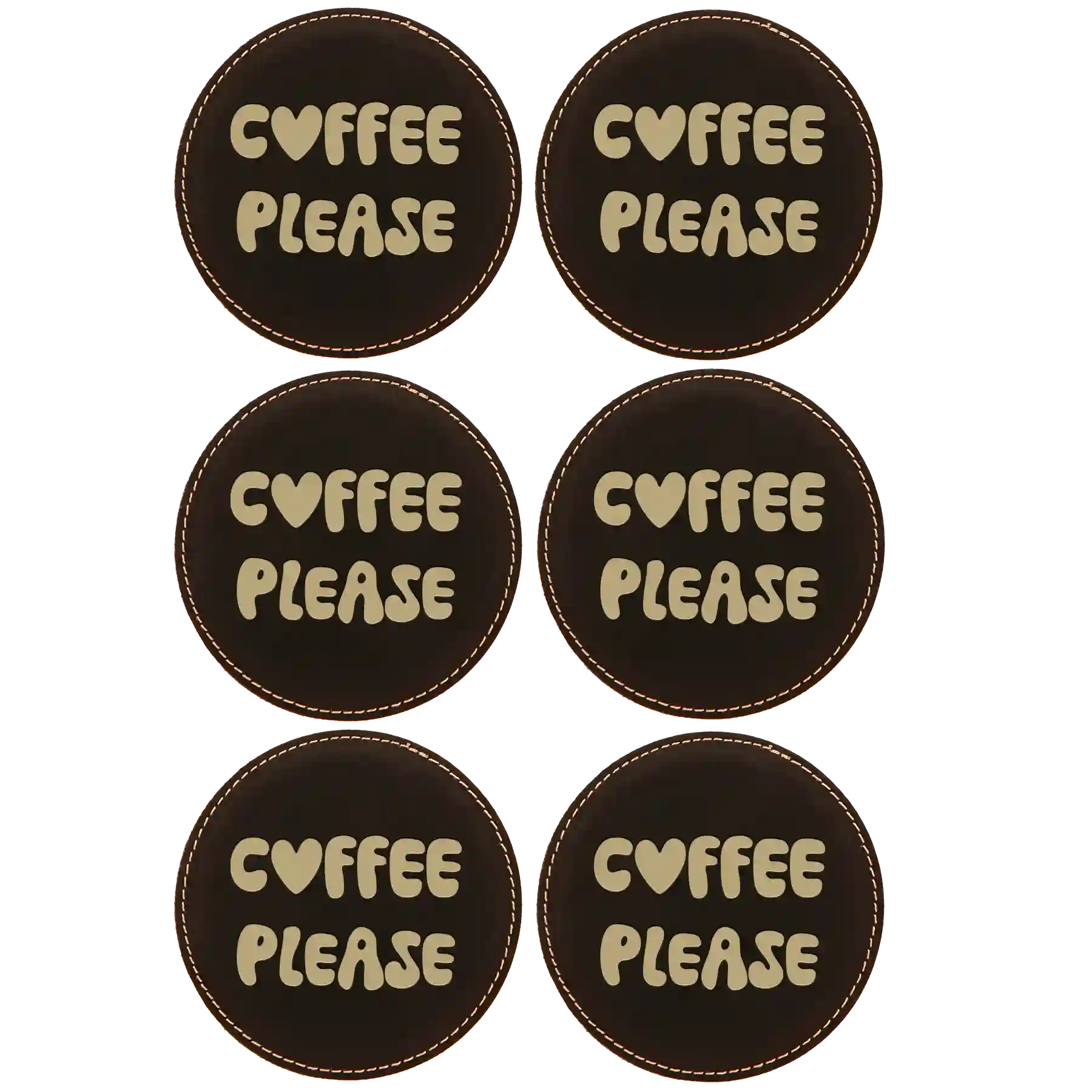 Black/Gold round leatherette coasters set of 6 laser etched with 'Groovy Coffee' designs
