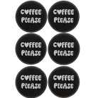 Black/Silver round leatherette coasters set of 6 laser etched with 'Groovy Coffee' designs