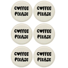 White round leatherette coasters set of 6 laser etched with 'Groovy Coffee' designs