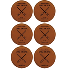 Rawhide round leatherette coasters set of 6 with personalized 'Lake House' designs