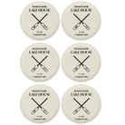 White round leatherette coasters set of 6 with personalized 'Lake House' designs