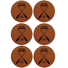 Rawhide round leatherette coasters set of 6 with personalized 'Lake House' designs