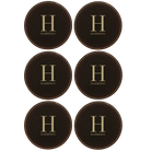 Black/Gold round leatherette coasters set of 6 with personalized 'Last Name Initial' designs