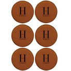 Rawhide round leatherette coasters set of 6 with personalized 'Last Name Initial' designs