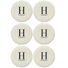White round leatherette coasters set of 6 with personalized 'Last Name Initial' designs