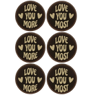 Black/Gold round leatherette coasters set of 6 laser etched with 'Love You More Most' designs