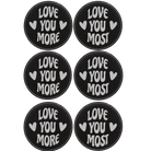 Black/Silver round leatherette coasters set of 6 laser etched with 'Love You More Most' designs