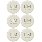 White round leatherette coasters set of 6 with personalized 'Minimal Wedding' designs