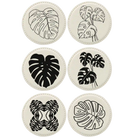 White round leatherette coasters set of 6 laser etched with 'Monstera Leaf' designs